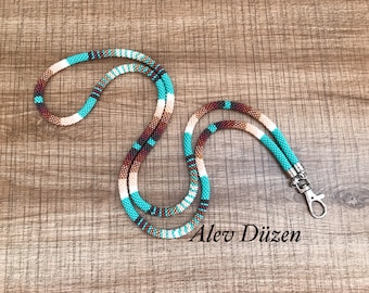 Extra Long Native American style Lanyard, beaded badge holder, beaded lanyard, woman beaded lanyard, teacher ID card holder, nurse lanyard