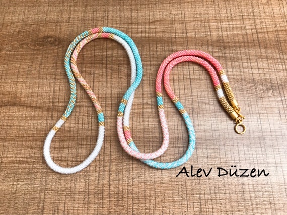 Long Beaded Crochet Necklace: Handmade Seed Bead Boho Jewelry