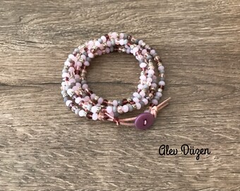 Pink Multi Strand Bracelet or Necklace - Wrap bracelet - long necklace and strand bracelet - boho necklace