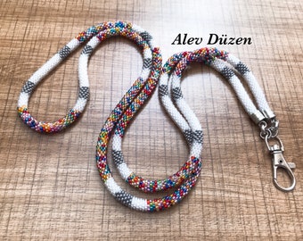 Beaded Lanyard, beaded badge holder, beaded lanyard, woman beaded lanyard, ID card holder teacher nurse lanyard african lanyard