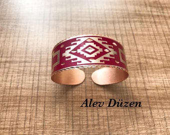 Copper Cuff Bracelet, Aztec Design Copper Bracelet, Handmade Boho Style Cuff Bracelet, Adjustable Western Copper Cuff Bracelet Gifts