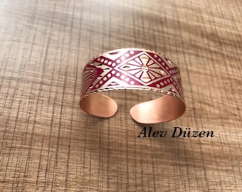 Copper Cuff Bracelet, Aztec Design Copper Bracelet, Handmade Boho Style Cuff Bracelet, Adjustable Western Copper Cuff Bracelet Gifts