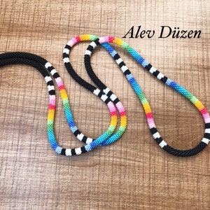 Extra Long Seed Bead Crochet Necklace: Colorful Ethnic Beadwork