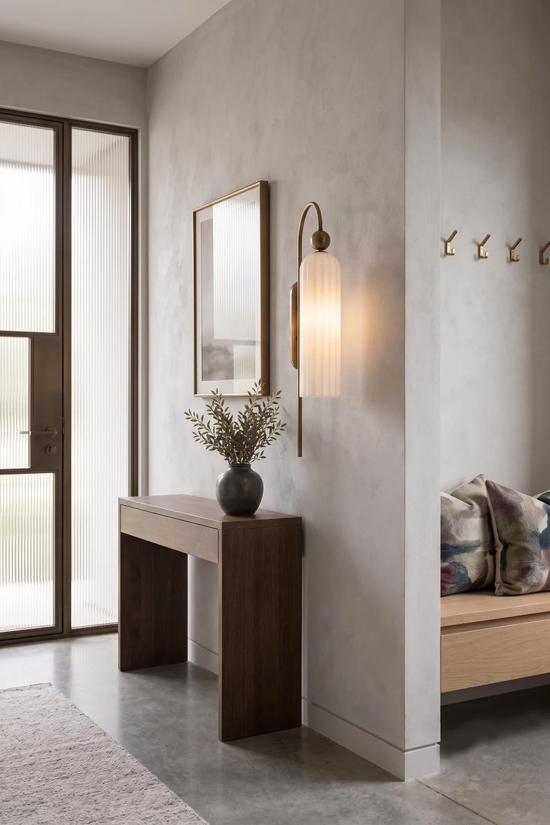 Buy Modern Alabaster Wall Sconce | Fluted Marble Wall Lamp | Brass