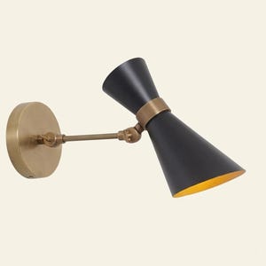Mid Century Modern Wall Sconce, Handmade Black & Brass Adjustable Wall Lamp, Scandinavian Industrial Bedside Light