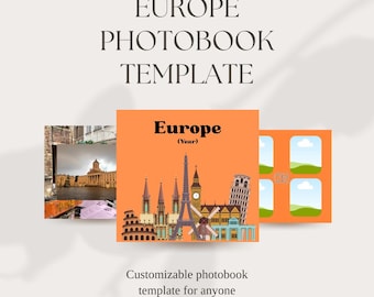Plantilla de álbum de fotos de viaje por Europa en Canva / Paquete de plantillas para portadas de álbumes de fotos