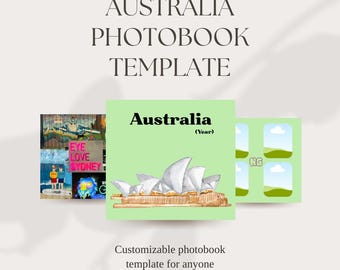 Plantilla de álbum de fotos de viaje a Australia en Canva / Paquete de plantillas para portadas de álbumes de fotos