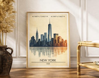 New York City Skyline Reise Poster - Minimalistische Manhattan Wand Kunst