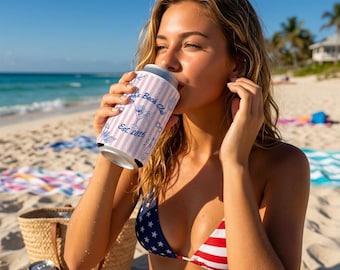 Funda enfriadora de latas personalizada estilo retro playero para despedida de soltera / Soporte para bebidas personalizado para fiestas
