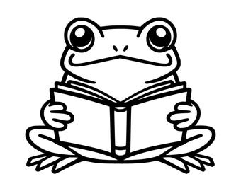 Frog Reading Book SVG PNG Cut File, Cricut Design Digital
