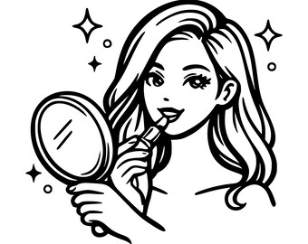 Frau, die Lippenstift SVG PNG-Schnitt-Datei, Cricut Design Digital anwendet