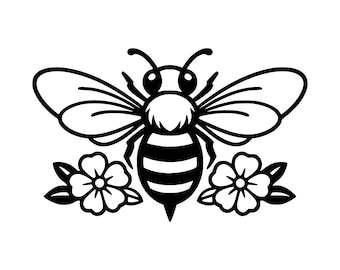 File di taglio SVG PNG con ape e fiori, design digitale per Cricut
