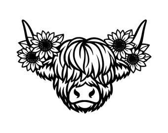 Floral Highland Cow SVG PNG Cut File, Cricut Design Digital