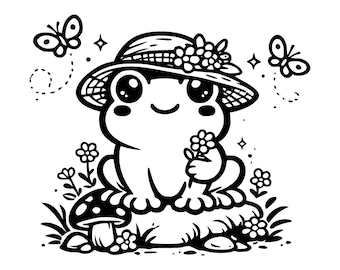 Frog with Flower Hat SVG PNG Cut File, Cricut Design Digital