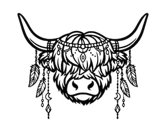 Boho Highland Kuh SVG PNG Schnittdatei, Cricut Design Digital
