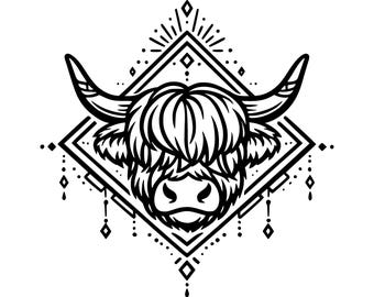 Highland Cow Geometric SVG PNG Cut File, Cricut Design Digital