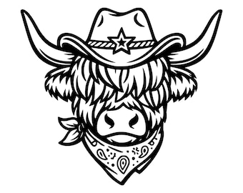 Cowboy Highland Kuh SVG PNG Schnittdatei, Cricut Design Digital
