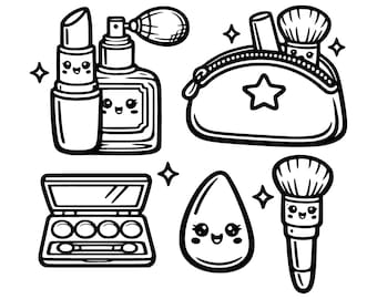 Kawaii Makeup Bundle SVG PNG Cut File, Cricut Design Digital