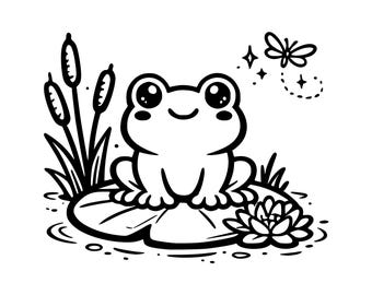 Frog On Lily Pad SVG PNG Cut File, Cricut Design Digital