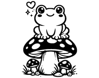 Frosch auf Pilz SVG PNG Schnittdatei, Cricut Design Digital