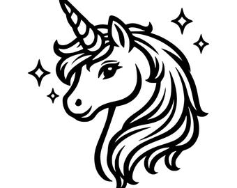 Arquivo de corte digital para Cricut com cabeça de unicórnio em SVG e PNG. Design exclusivo para Cricut.