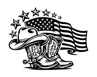 Patriotic Cowboy Boots Hat SVG PNG Cut File, Cricut Design Digital