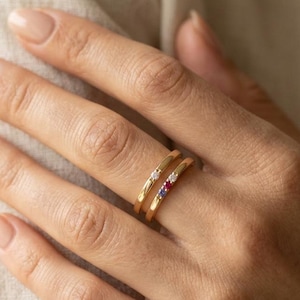 Personlig födelsestensring, Sterlingsilver Anpassad familjestapelring, Minimalistiska guldsmycken