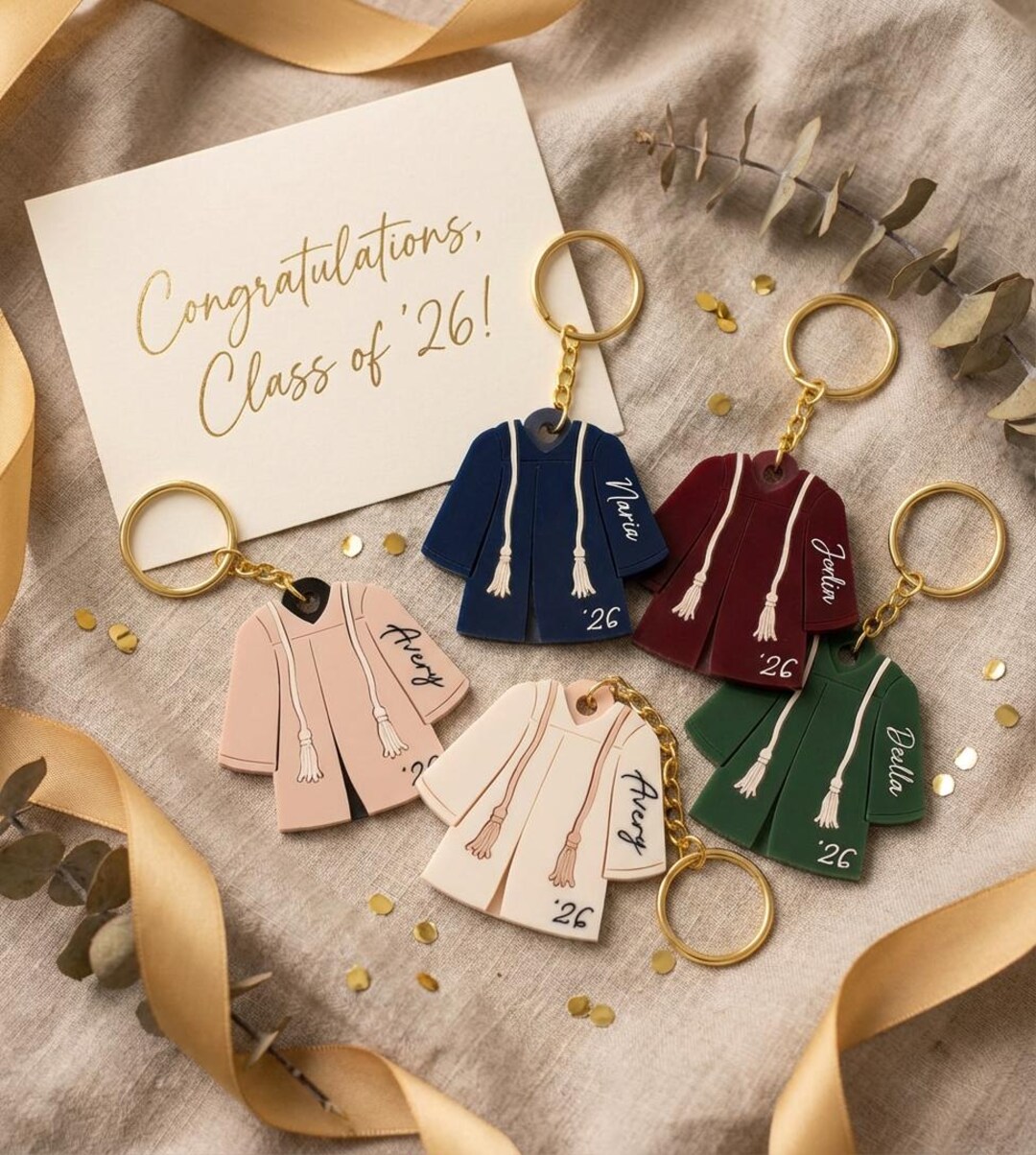 Personalized Graduation Gown Keychain | Class of 2026 Custom Name Gift ...