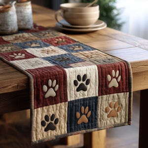 Chemin de table empreinte de patte, décoration de table pour amoureux des chiens, chemin de table pour animaux de compagnie de ferme rustique, décoration de salle à manger imprimé animal patchwork