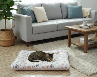 Tapis de lit pour chat double face ultra doux - Coussin en peluche lavable pour animal de compagnie, Matelas de couchage chaud et confortable pour chats et petits chiens, Canapé-lit design pattes d'éléphant