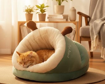 Cama tipo cueva de felpa acogedora para gatos, casa cálida para mascotas en invierno, nido para dormir suave y plegable, cama lavable para gatitos, lindo sofá para mascotas de interior con diseño de pantufla
