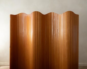 Vintage French Art Deco Pine Tambour Room Divider by Jomain Baumann for Baumann, 1930s