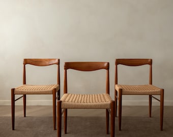 Sillas de comedor danesas vintage de teca diseñadas por H.W. Klein para Bramin, década de 1960, juego de 3