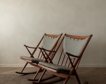 1 de 2 Mecedora danesa vintage de teca, modelo 182, diseñada por Frank Reenskaug para Bramin, década de 1950.