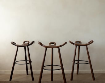 Taburetes de bar Marbella de madera estilo brutalista español vintage de Confonorm, años 70, juego de 3