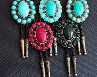 Bolo Tie for Rodeo Cowboy Leather Necktie Turquoise Native American Western Necklace Cowgirl Costume Vintage Western Wedding Groomsman Gift