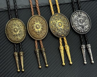 Native American Rodeo Cowboy Bolo Tie Western Leather Necktie Costume Accessorie for men women Oval Buckle Braided Leather Cord Southwestern