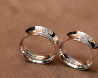 Par de túneles de plata de ley 925 brillante, dilatadores negros de doble ensanchamiento, túneles circulares hechos a mano, dilatadores de plata para las orejas.