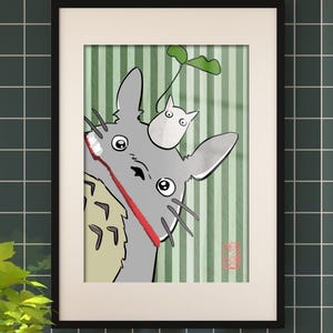 Totoro Bathroom Wall Art Set, Studio Ghibli Inspired Prints, Cute Forest Spirit Decor, Kids Bathroom Wall Decor, Anime Poster Set of 2 image 3