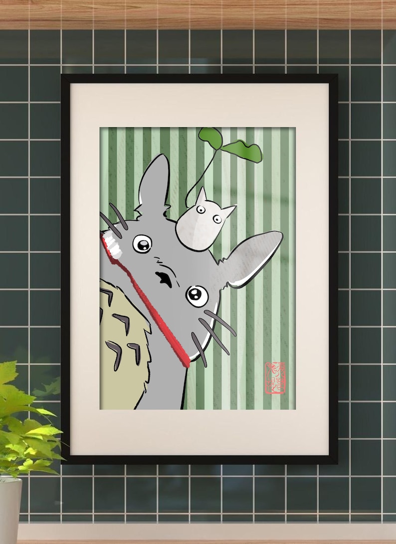 Totoro Bathroom Wall Art Set, Studio Ghibli Inspired Prints, Cute Forest Spirit Decor, Kids Bathroom Wall Decor, Anime Poster Set of 2 image 3
