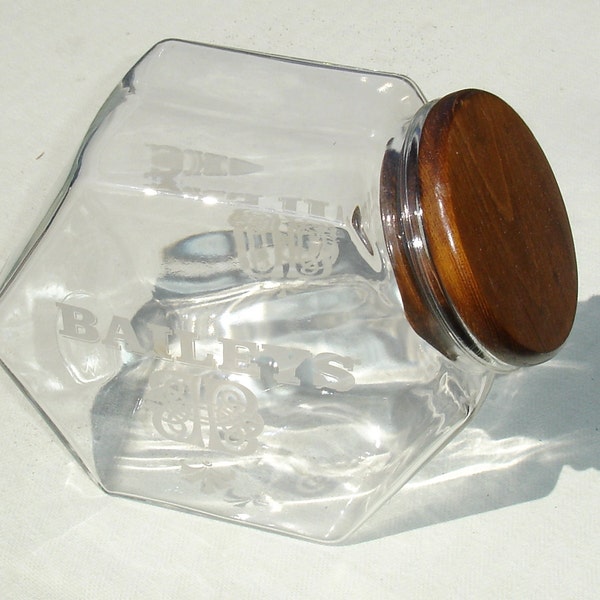 Large Bailey's Glass Hexagon Canister - Two Position Storage Jar