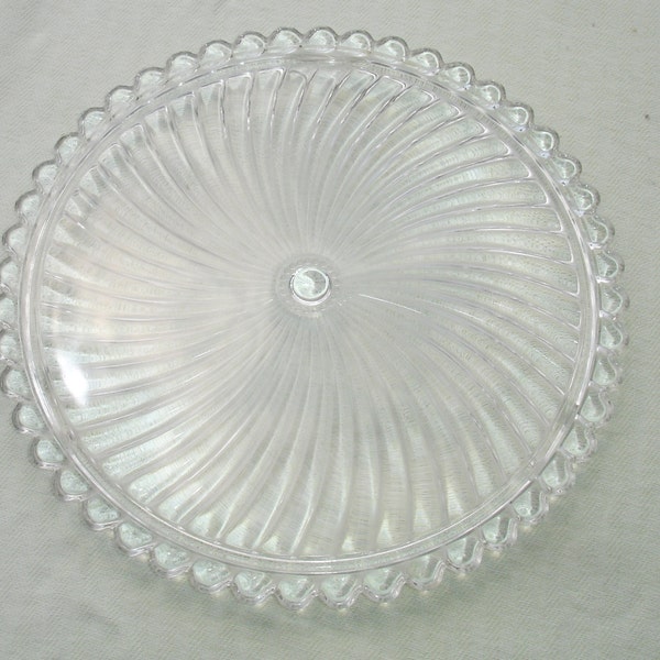 Vintage Large Clear Pressed Glass Cake Plate with Scalloped Edge