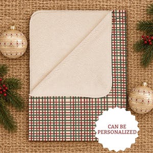 Manta navideña Sherpa, regalo personalizado, manta festiva de felpa con estampado de cuadros rojos y verdes, acogedora y cálida, ropa de cama de invierno, comodidad para el hogar, suave.