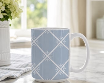 Ceramic Blue Coffee Mug Large 15oz Beverage Holder Microwave Safe Dishwasher White Kitchen Drinkware Office Desk Essential Birthday gift