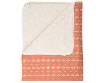 Manta de forro polar Sherpa con estampado de hojas de coral / Manta botánica suave