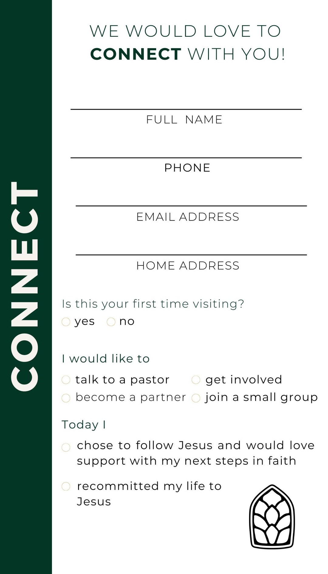 Church First Timer Card Church Connect Card Template Canva | Editable Visitor Card | Church ...