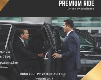 Luxury Limo Chauffeur Flyer Template, Modern Transportation Business Marketing (Canva)