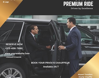 Luxury Limo Chauffeur Flyer Template, Modern Transportation Business Marketing (Canva)