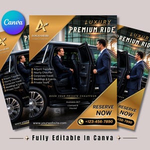 Luxury Limo Airport Transfer Flyer Template | Black Gold Chauffeur Service (Digital Download)