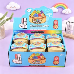 Rainbow Mystery Bun Blind Box Set mit 12 Überraschungs Squishy Dumplings - Kawaii Food Spielzeug für Kinder & Sammler